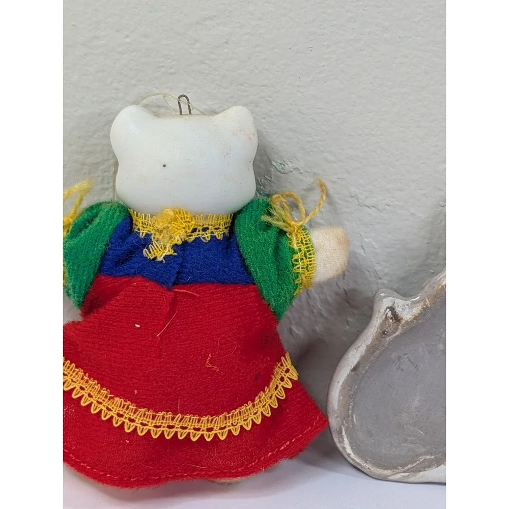 Cat‎ Christmas Ornaments Mixed Materials Cat Lovers Vintage Lot Of 3